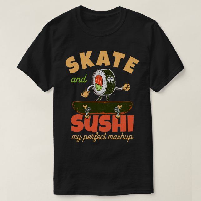 T-shirt Funny Sushi Skateboard Skater Fusion Lifestyle (Design devant)