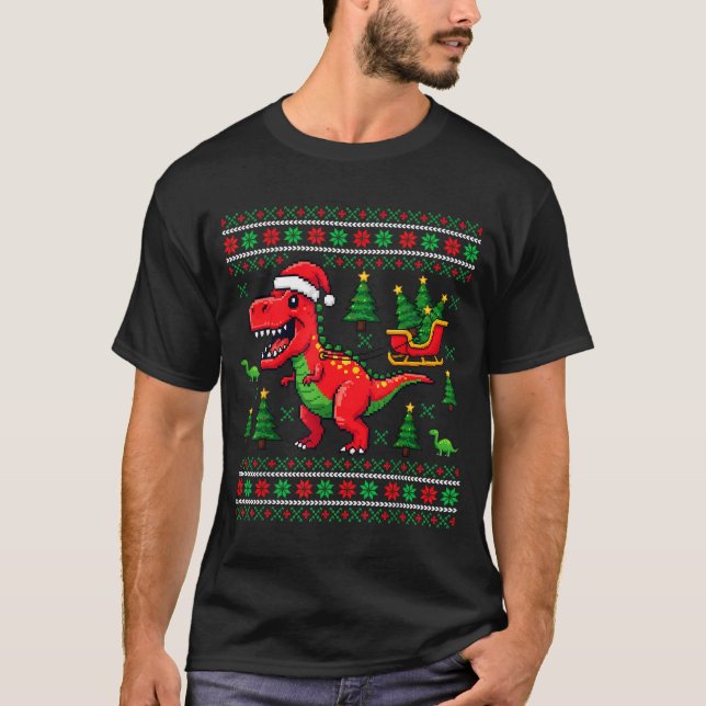 T-shirt Funny T-rex Dinosaur Ugly Christmas Pajama Xmas  (Devant)