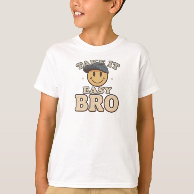 T-shirt Funny "Take It Easy Bro" Smiley Face (Devant)
