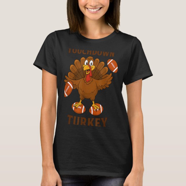 T-shirt Funny Thanksgiving Football Touchdown Turkey  (Devant)