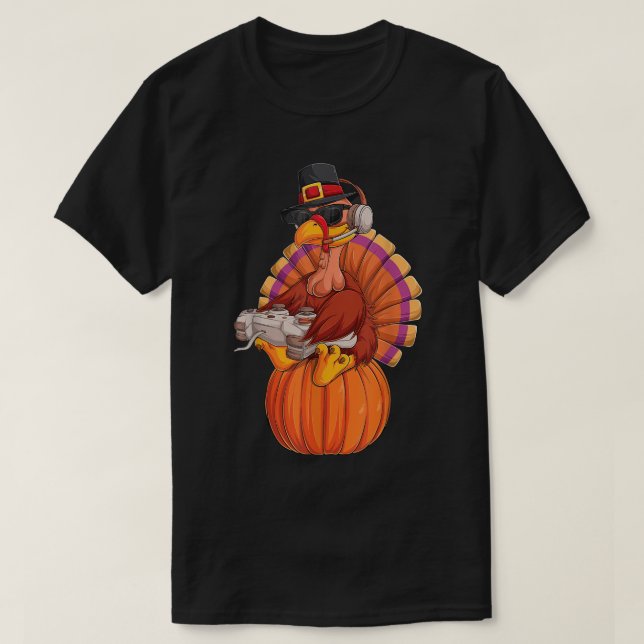T-shirt Funny Thanksgiving Gamer Turkey Design (Design devant)