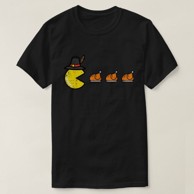 T-shirt Funny Thanksgiving Gamer Turkey Pacman Shirt (Design devant)
