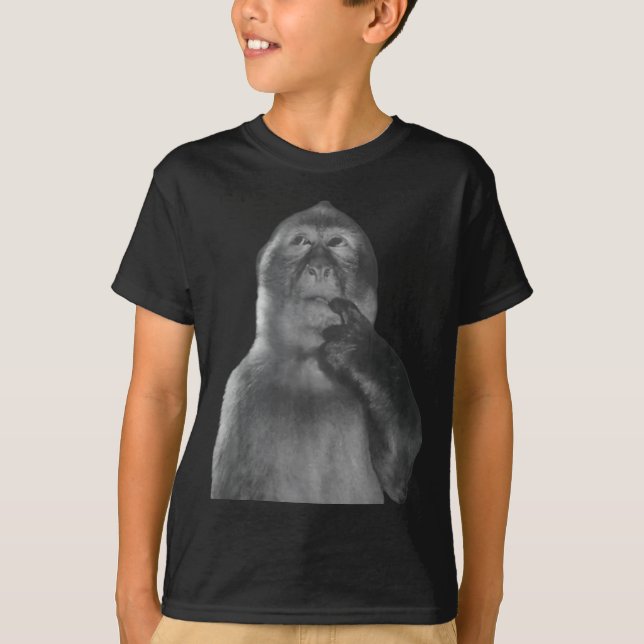 T-shirt Funny Thinking Monkey Meme Curious Ape Brainrot  (Devant)