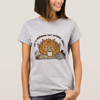 T-shirt Funny Tired Orange Cat Breakfast Illustration