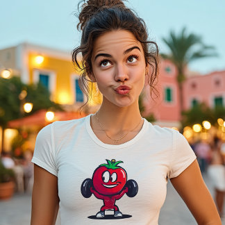 T-shirt Funny Tomato Weightlifter – Cute Gym Cartoon