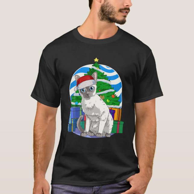 T-shirt Funny Tonkinese Cat Santa Christmas Tree Decor (Devant)