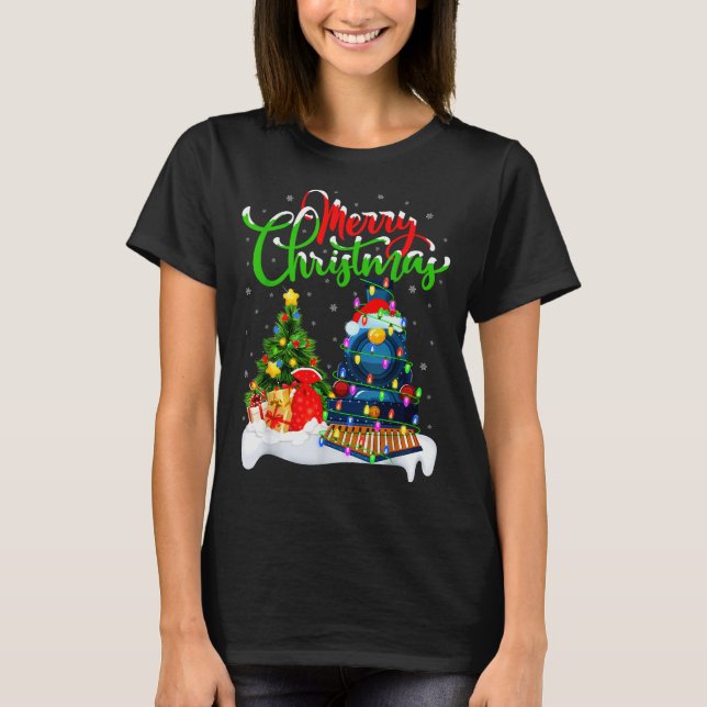 T-shirt Funny Train Lover Xmas Lighting Santa Train Christ (Devant)