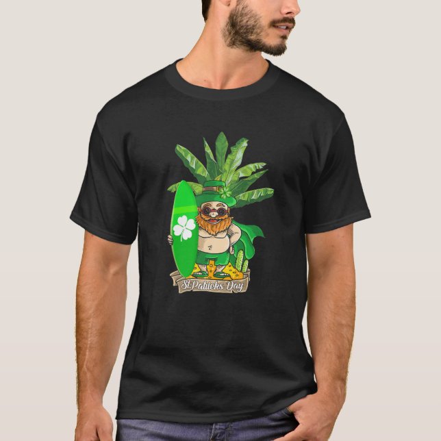T-shirt Funny Tropical Hawaii Leprechaun Surfers Saint Pat (Devant)