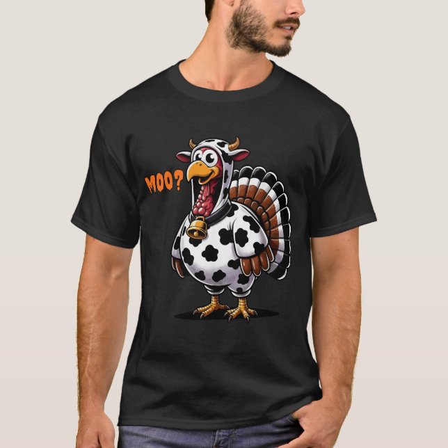 T-shirt Funny Turkey Cow Costume Moo-key Thanksgiving (Devant)