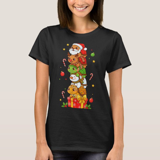 T-shirt Funny Turtle Santa Elf Snowman Christmas Womens Me (Devant)