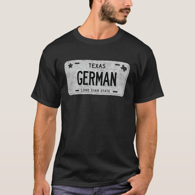 T-shirt Funny TX State Vanity License Plate GERMAN (Devant)