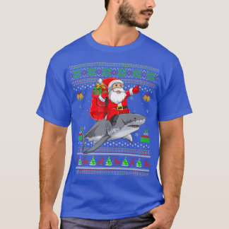 T-shirt Funny Ugly Xmas Père Noël équitation grand requin 