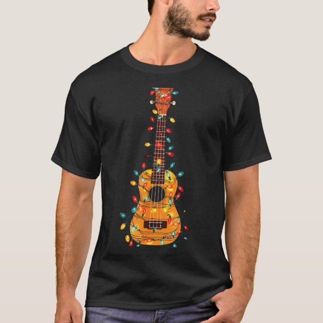 T-shirt Funny Ukulele Christmas Graphics Lights Lover Play (Devant)