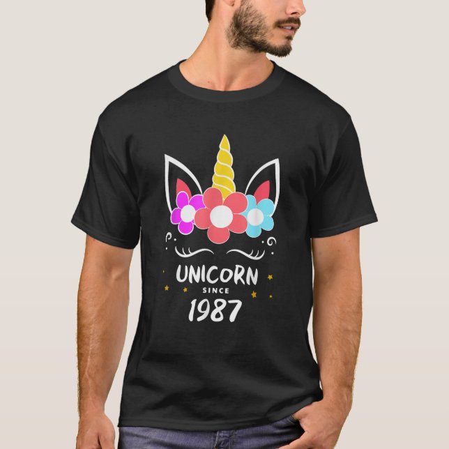 T-shirt Funny UNICORN Femmes T Chemise Cool 1987 Anniversa (Devant)