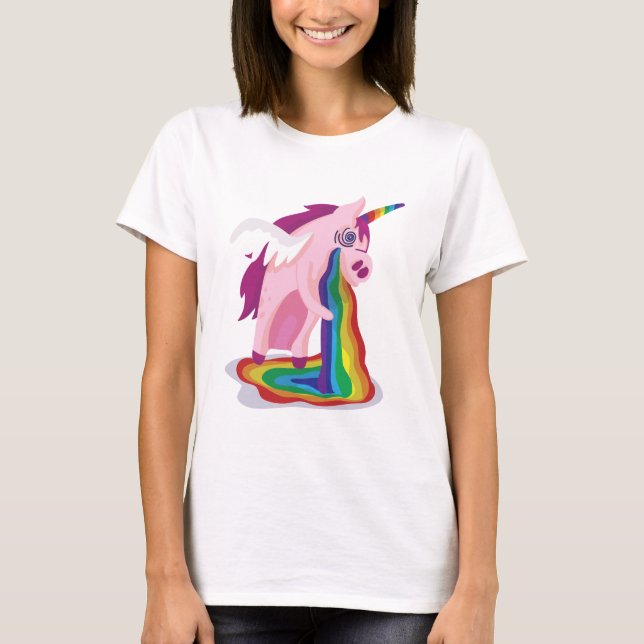 T-shirt Funny Unicorn Vomting Rainbows Sick Novelty Gag (Devant)