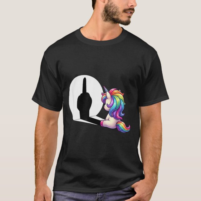 T-shirt Funny Unicorn With Middle Finger Morning Grouch  (Devant)
