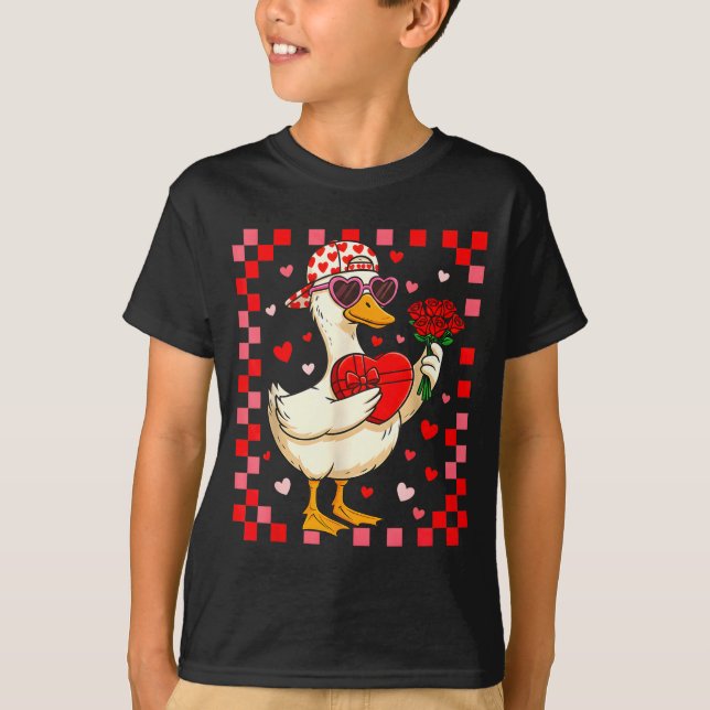 T-shirt Funny Valentines Day Duck Heart Valentine Cud Kids (Devant)