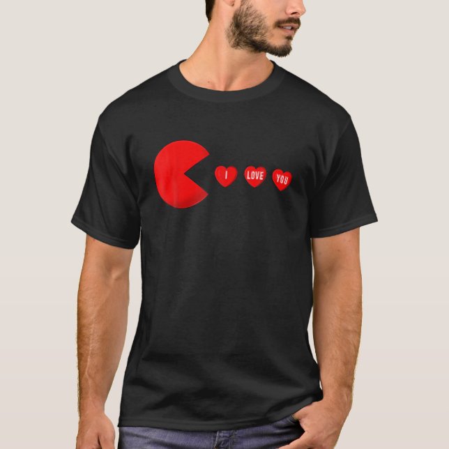 T-shirt Funny Valentine's Day Eating Hearts , Gamer Men Wo (Devant)