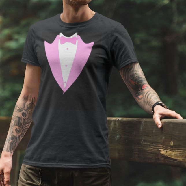 T-shirt Funny Veste Tuxedo Formelle Cravate rose (Créateur téléchargé)