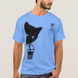 T-shirt Funny Vintage Black Cat Drinking Boba Bubble Tea W