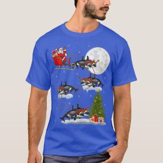 T-shirt Funny Xmas Éclairage Arbre Père Noël équitation Or