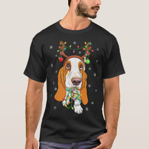 T-shirt Funny Xmas Éclairage Rendeer Casquette Basset Houn