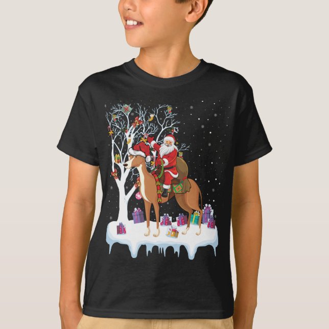 T-shirt Funny Xmas Lighting Tree Père Noël équitation Grey (Devant)