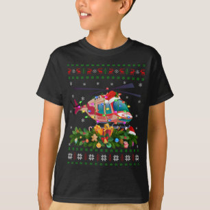 T-shirt Funny Xmas Lighting Tree Père Noël Hélicoptère lai