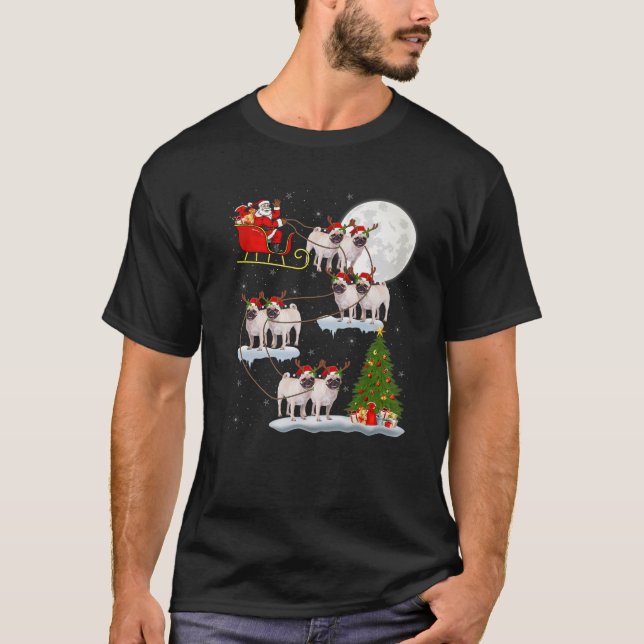 T-shirt Funny Xmas Lighting Tree Père Noël Riding Carlin C (Devant)