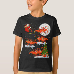 T-shirt Funny Xmas Lighting Tree Père Noël Riding crevette