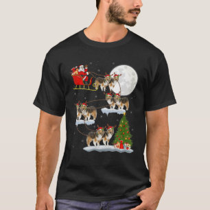 T-shirt Funny Xmas Lighting Tree Père Noël Riding Sheltie 
