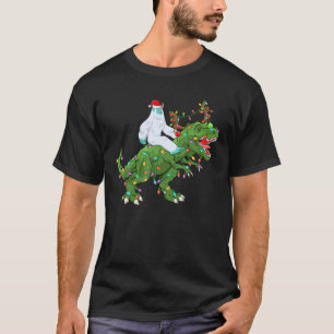 T-shirt Funny Xmas Lights Santa Yeti Riding Dinosaur Trex