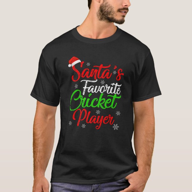 T-shirt Funny Xmas Père Noël Joueur favori de cricket Noël (Devant)