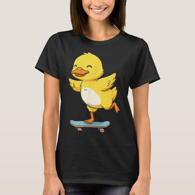 T-shirt Funny Yellow Duck Skater Skateboard Ballerina Zoo  (Devant)