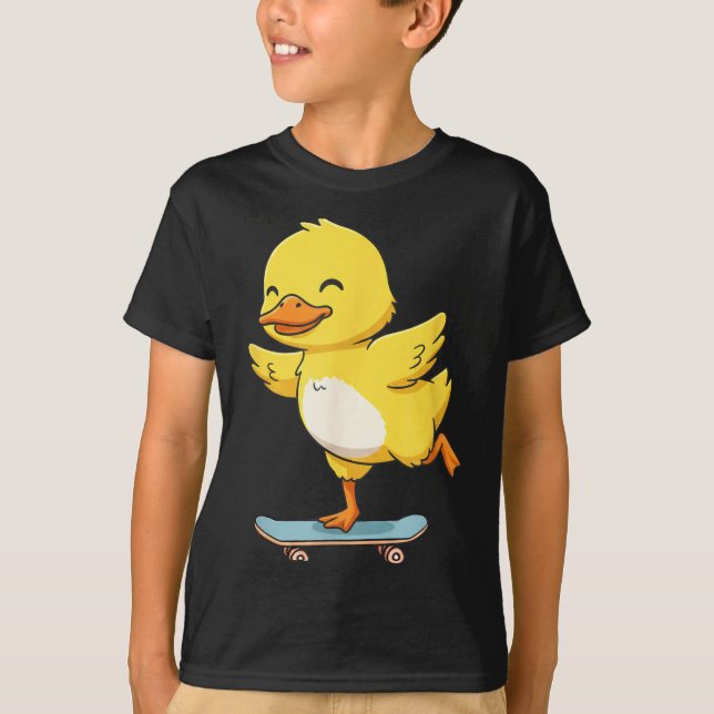 T-shirt Funny Yellow Duck Skater Skateboard Ballerina Zoo  (Devant)