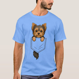 T-shirt Funny Yorkshireerrier Peeking in Pocket Dog Puppy 