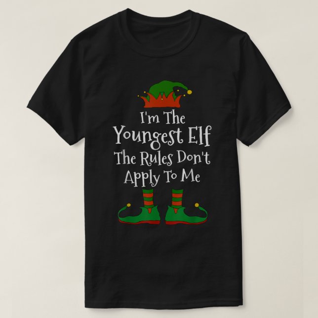 T-shirt Funny Youngest Elf Christmas Design (Design devant)