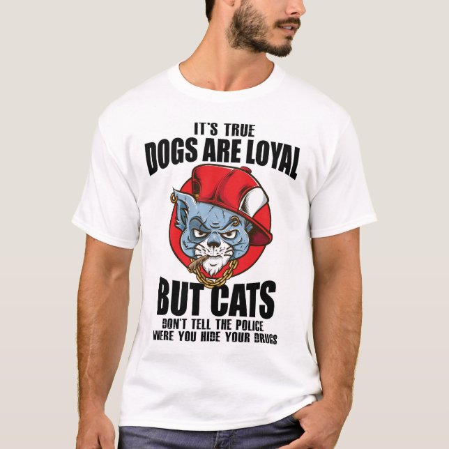 T-shirt FunnyCatsVsChiensTShirt-ChiensSontLoyauxMaisCatsDr (Devant)
