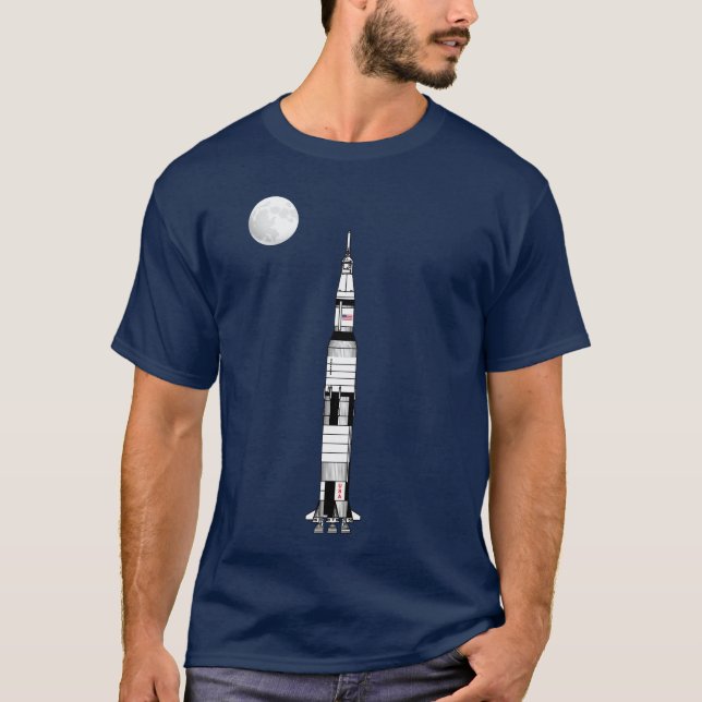 T-shirt Fusée Saturn v, Alunissage d'Apollo 11 et lune : (Devant)
