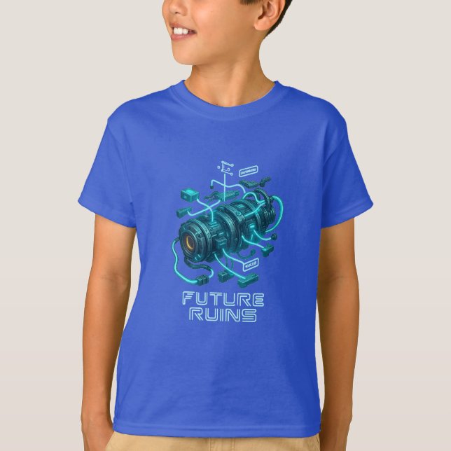T-shirt  FUTURE RUINS – Glowing Cyber Engine Design (Devant)