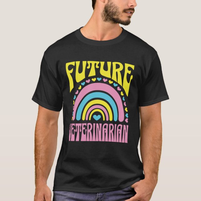 T-shirt Future Veterinarian Bright Retro Rainbow Veterinar (Devant)