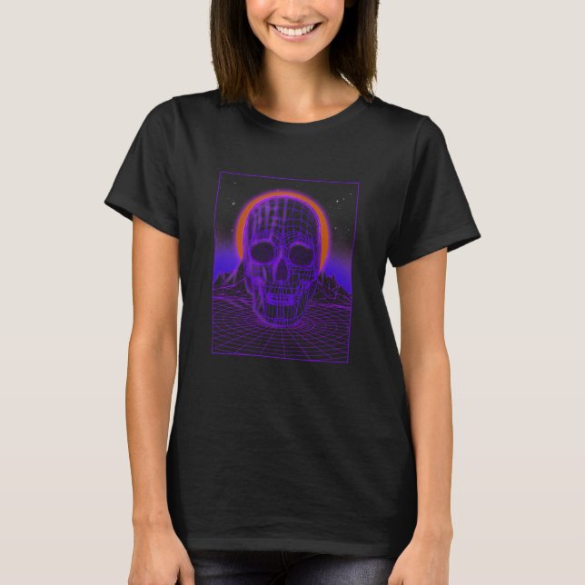 T-shirt Futuristic Vaporwave Aesthetic Skull Retro Synthwa (Devant)