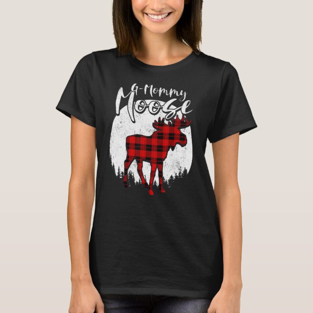 T-shirt G Mommy Moose Red Plaid Buffalo Matching Family Pa (Devant)