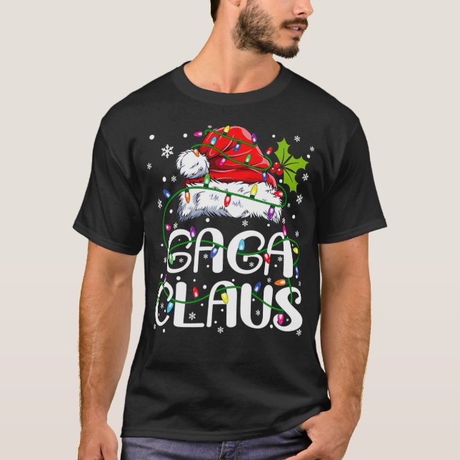T-shirt Gaga Claus Lumières de Noël Pyjama Famille Matchin (Devant)
