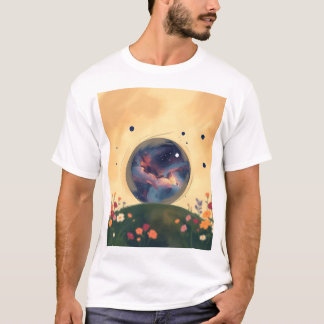 T-shirt Galaxie impressionniste avec jardin fleuri
