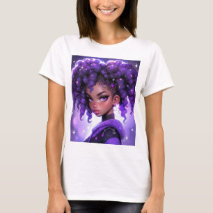 T-shirt Galaxie violette fille avec cheveux bouclés