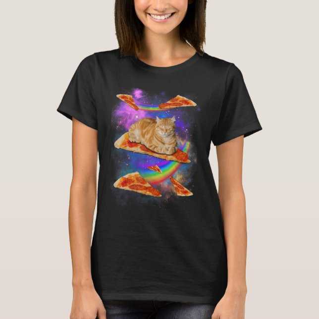 T-shirt Galaxy Cat In Space Cat Riding Pizza (Devant)
