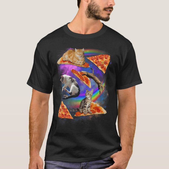 T-shirt Galaxy Cat In Space Cat Riding Pizza 1 (Devant)