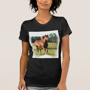 T-shirt galopant de dames de cheval de châtaigne