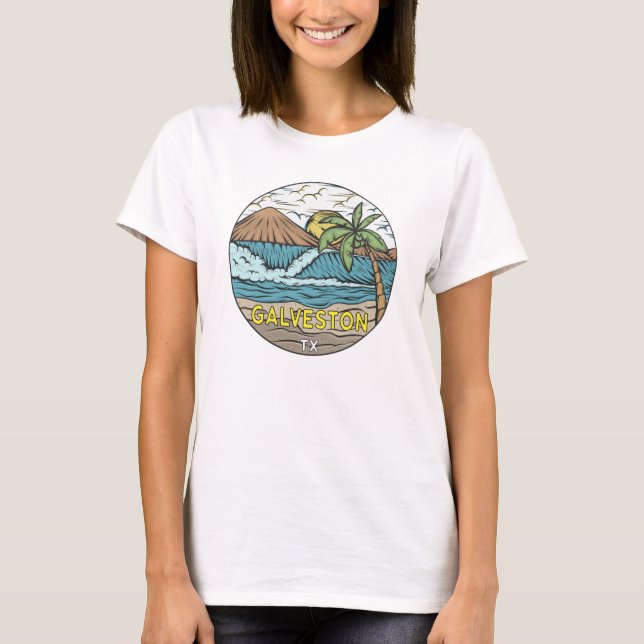 T-shirt Galveston Beach Texas Vintage (Devant)